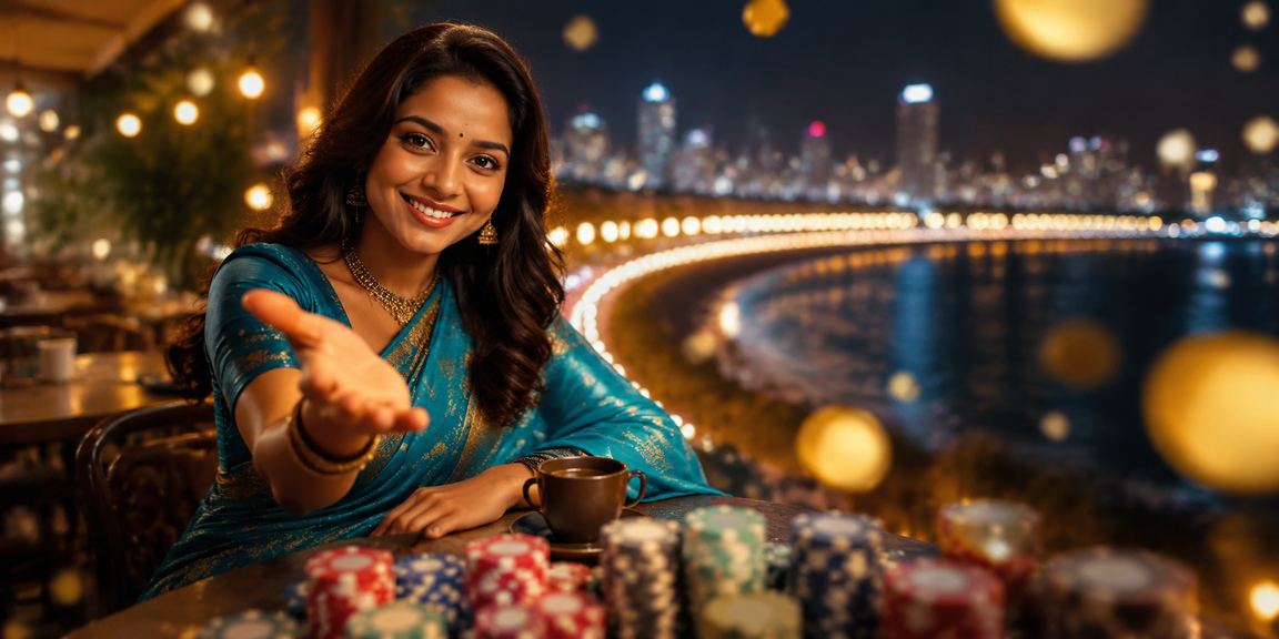 Mumbai marine drive view with players enjoying Teen Patti game
